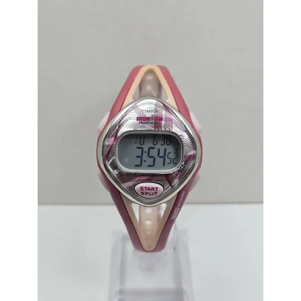 Timex Ironman Triathlon 50Lap Mauve Pink WR100 Digital Watch New Battery - Read